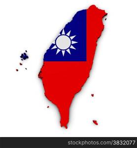 Shape 3d of Taiwan map with Taiwanese flag illustration isolated on white background.