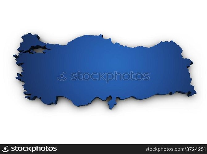 Shape 3d of Turkey map colored in blue and isolated on white background.
