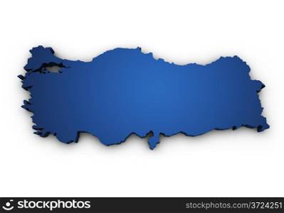 Shape 3d of Turkey map colored in blue and isolated on white background.