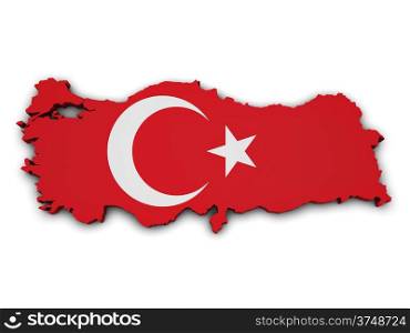 Shape 3d of Turkey map with flag isolated on white background.