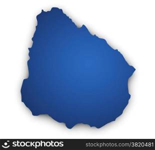 Shape 3d of Uruguay map colored in blue and isolated on white background.