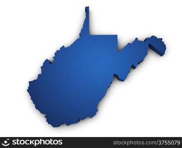 Shape 3d of West Virginia map colored in blue and isolated on white background.