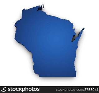 Shape 3d of Wisconsin map colored in blue and isolated on white background.
