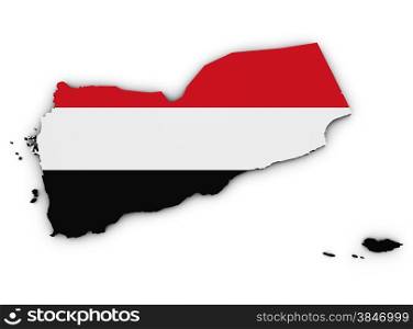 Shape 3d of Yemen map with Yemeni flag illustration isolated on white background.