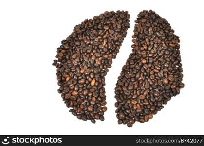 Shape of coffee bean made on white background