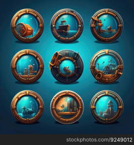 shape porthole window game ai generated. yacht , round ship, metal background shape porthole window game illustration. shape porthole window game ai generated