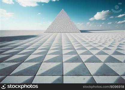 Shape stone tiles floor and pyramids with sky. Illustration Generative AI 
