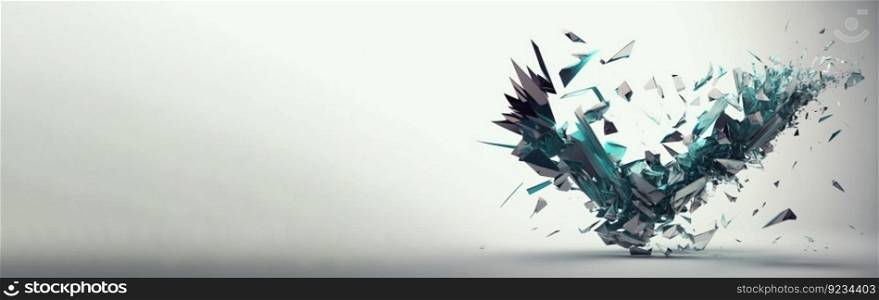 Shards of shiny glass and ice in flight, isolate, white background. Header banner mockup with copy space. AI generated. Shards of shiny glass and ice in flight, isolate, white background. AI generated.