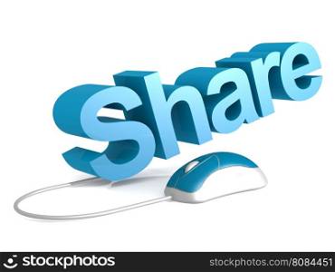 Share word with blue mouse, 3D rendering