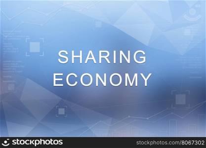 sharing economy word on blue blurred and polygon background