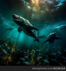 Shark underwater. Illustration Generative AI