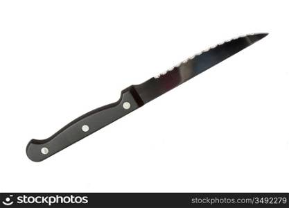 Sharp knife with black handle isolated on white background