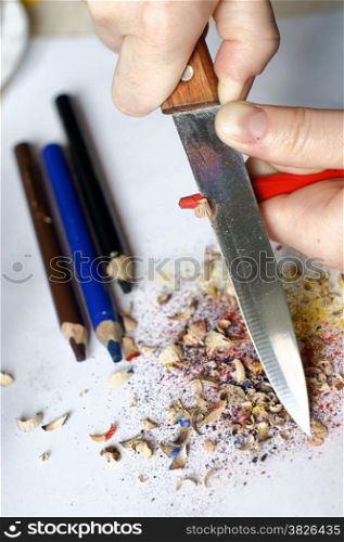 sharpened colored pencils and wood shavings