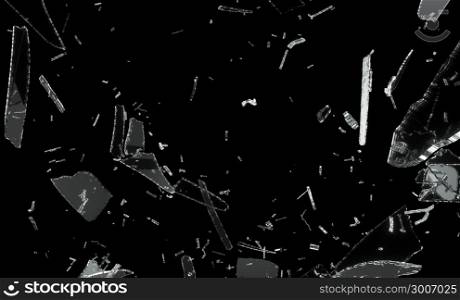 Shattered and splitted glass Pieces isolated on black