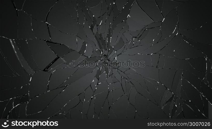 Shattered or broken glass on black. Large resolution