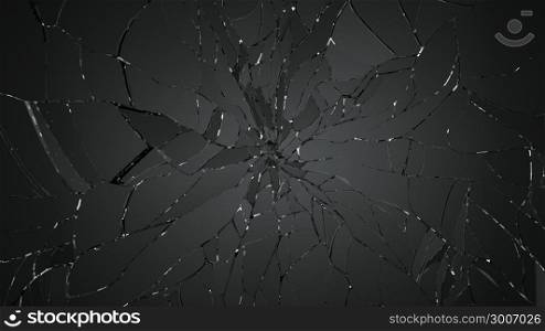 Shattered or broken glass on black. Large resolution