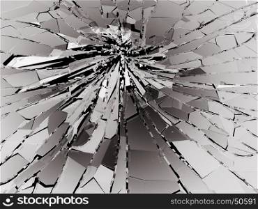 Shattered or demolished glass over black. 3d rendering 3d illustration