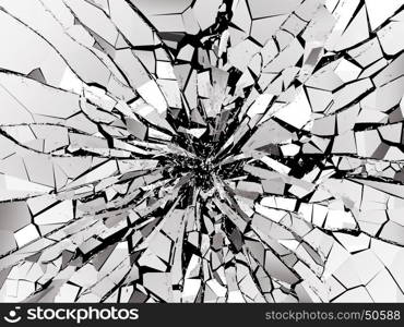 Shattered or demolished glass over black background. 3d rendering 3d illustration