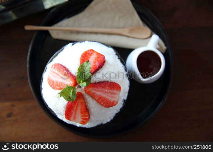 Shaved ice with milk and strawberry