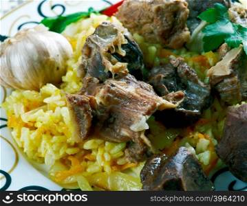 shavlya - Uzbek rice dish with lamb and rice. Central Asian cuisine