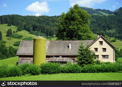 Shed on the farm near mountain in Switzerland