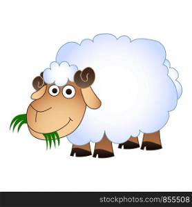 Sheep eat green grass icon. Cartoon of sheep eat green grass vector icon for web design isolated on white background. Sheep eat green grass icon, cartoon style