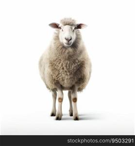 Sheep standing in front of white background made with Generative AI