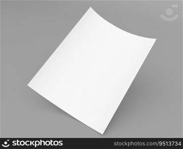 Sheet curved of white paper A4 for office on a gray background. 3d render illustration.. Sheet curved of white paper A4 for office on a gray background. 
