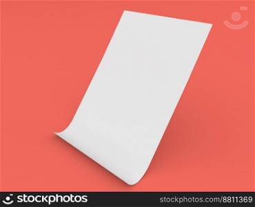 Sheet of A4 paper on a red background. 3d render illustration.. Sheet of A4 paper on a red background. 