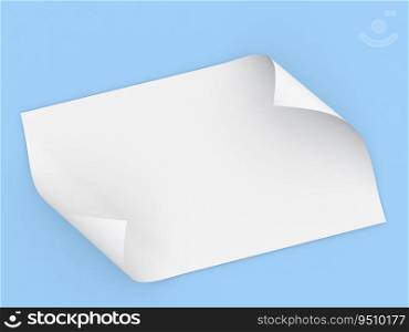 Sheet of A4 paper with curved edges on a blue background. 3d render illustration.. Sheet of A4 paper with curved edges on a blue background.