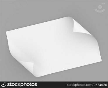 Sheet of A4 paper with curved edges on a grey background. 3d render illustration.. Sheet of A4 paper with curved edges on a grey background.