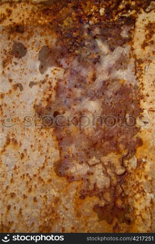 Sheet of rusty metal with wet streaks