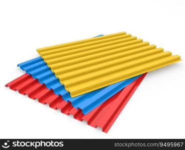 Sheets of metal roofing profile on a white background. 3d render illustration.. Sheets of metal roofing profile on a white background. 