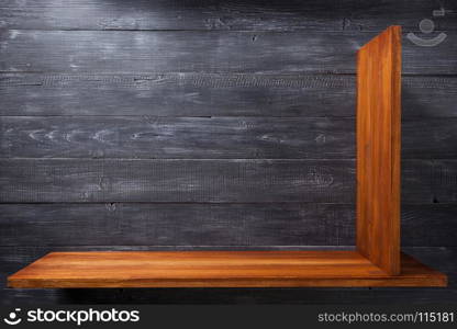 shelf at wooden background texture wall