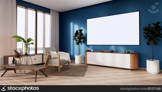 Shelf  Cabinet minimalist, Modern japanese blue room. 3d rendering