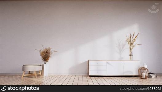 Shelf Cabinet minimalist, Modern japanese white room. 3d rendering