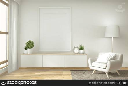 shelf tv in zen modern empty room, mock up minimal design, 3d rendering