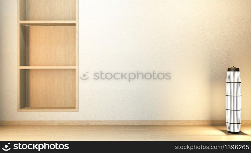 shelf wall in modern empty room Japanese - zen style,minimal designs. 3D rendering