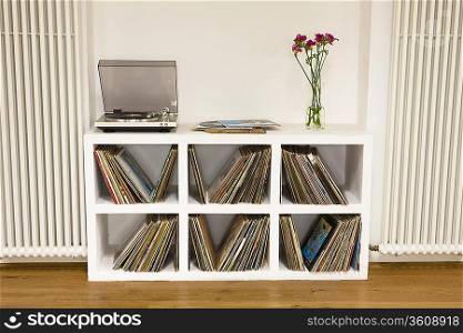 Shelf with vinyl records