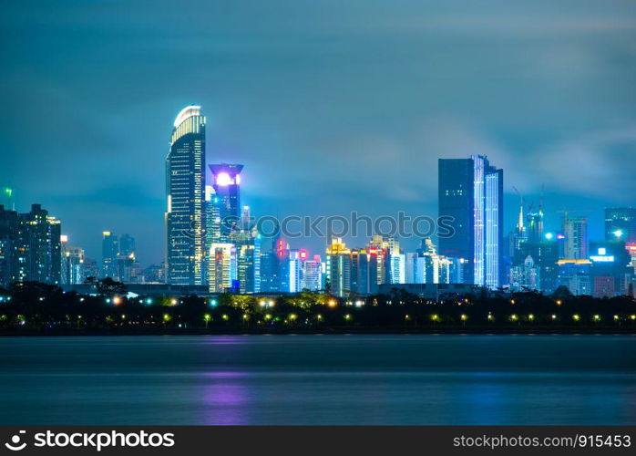Shenzhen, China - August, 2019: Shenzhen city skyline night scenery, China