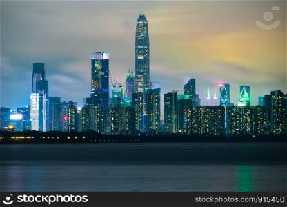 Shenzhen, China - August, 2019: Shenzhen Talent Park skyline at Night, Shenzhen city scenery
