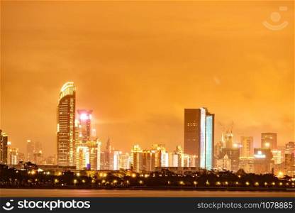 Shenzhen, Shenzhen Bay Park sunset scenery, skyline building city