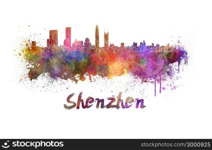Shenzhen skyline in watercolor splatters with clipping path. Shenzhen skyline in watercolor
