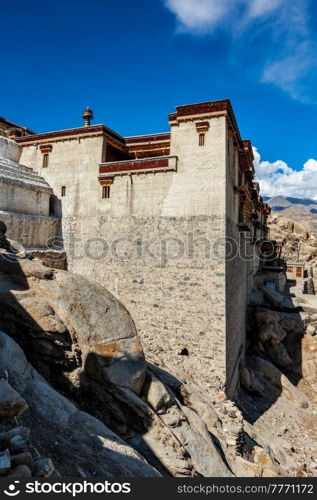 Shey palace and whitewashed chorten in Ladakh, India. Shey palace and whitewashed chorten. Ladakh, India