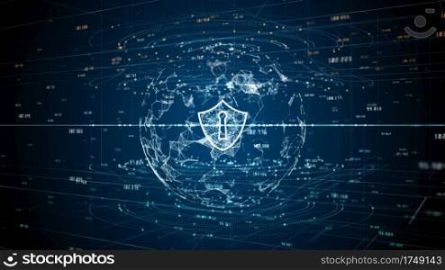 Shield Icon of Cyber Security Digital Data, Digital Data Network Protection, Global Network 5g High-Speed Internet Connection and Big Data Analysis Background.