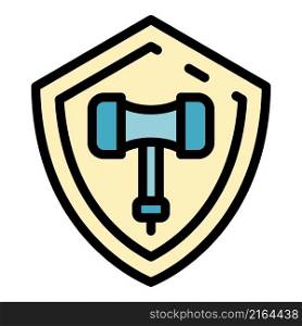 Shield judge hammer icon. Outline shield judge hammer vector icon color flat isolated. Shield judge hammer icon color outline vector