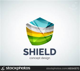 Shield logo business branding icon, created with color overlapping elements. Glossy abstract geometric style, single logotype