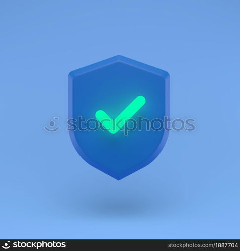 Shield protected icon with grow check simple 3d illustration on pastel abstract background. minimal concept. 3d rendering. Shield protected icon with grow check simple 3d illustration on pastel abstract background. minimal concept.