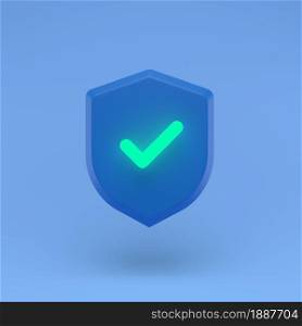 Shield protected icon with grow check simple 3d illustration on pastel abstract background. minimal concept. 3d rendering. Shield protected icon with grow check simple 3d illustration on pastel abstract background. minimal concept.