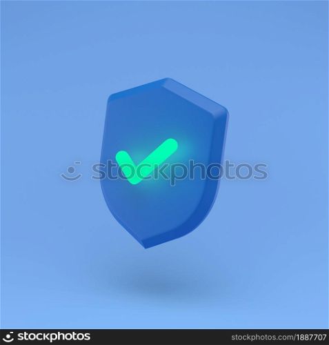 Shield protected icon with grow check simple 3d illustration on pastel abstract background. minimal concept. 3d rendering. Shield protected icon with grow check simple 3d illustration on pastel abstract background. minimal concept.